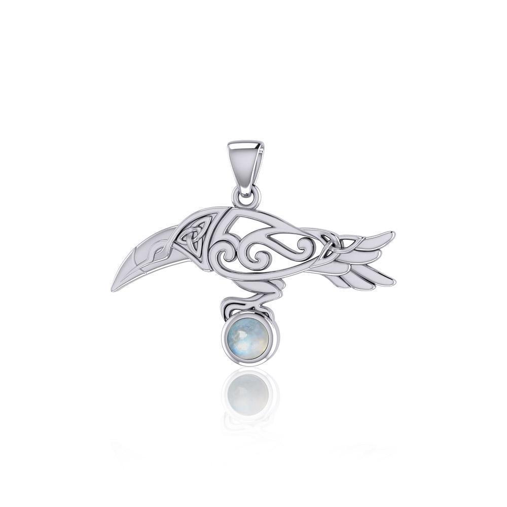 Celtic Spirit Raven with Gemstone Silver Pendant TPD5252