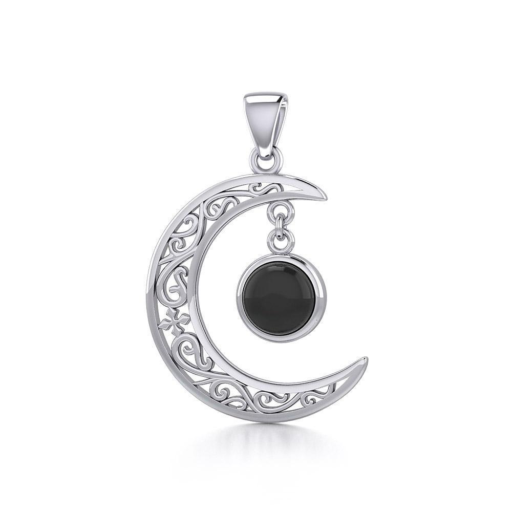The Filigree Moon Silver Pendant with Dangling Gemstone TPD5263