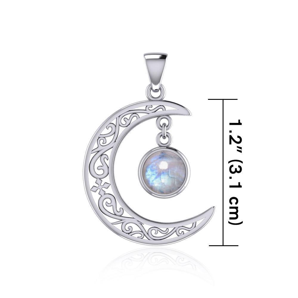The Filigree Moon Silver Pendant with Dangling Gemstone TPD5263