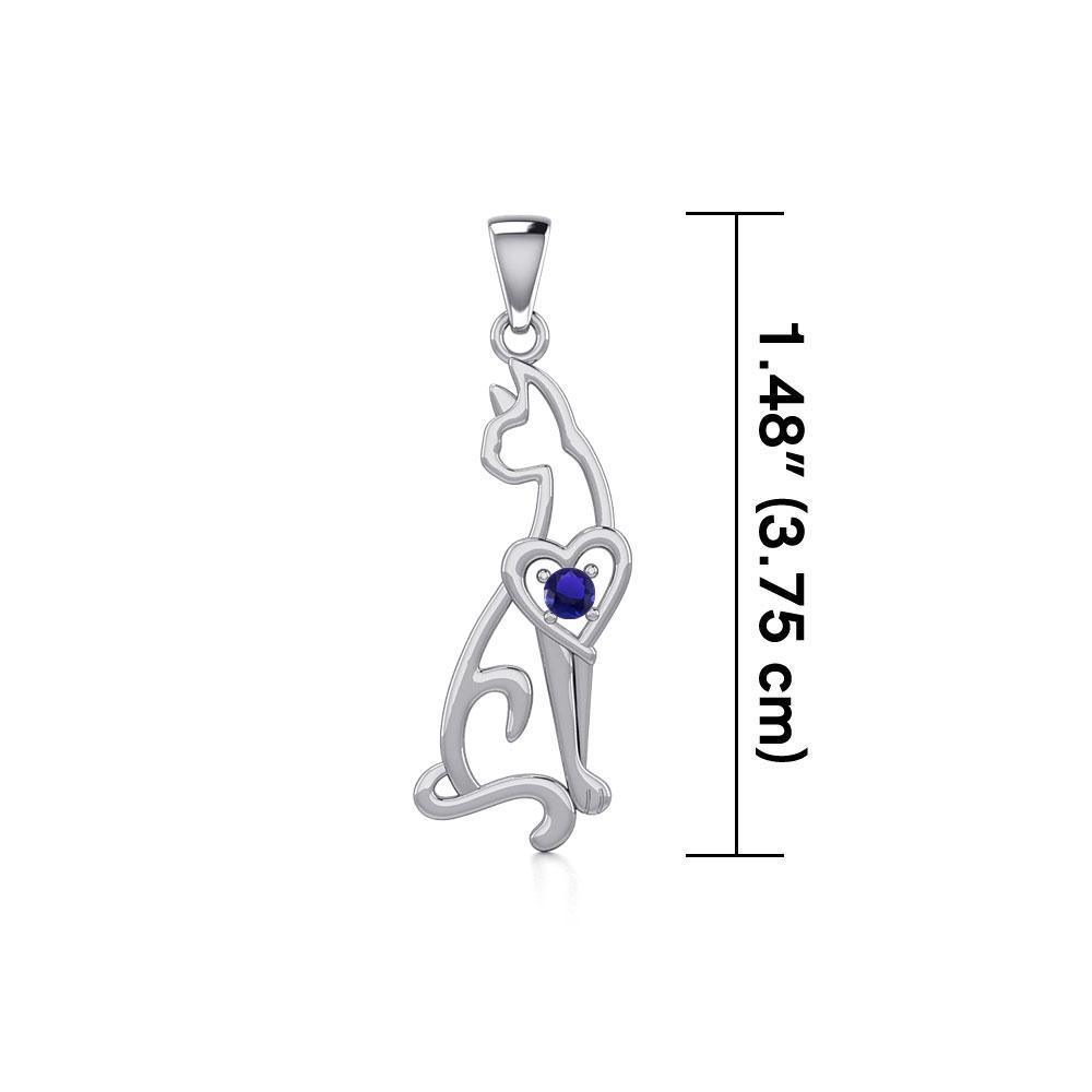 Lovely Heart Cat Silver Pendant with Gem TPD5273