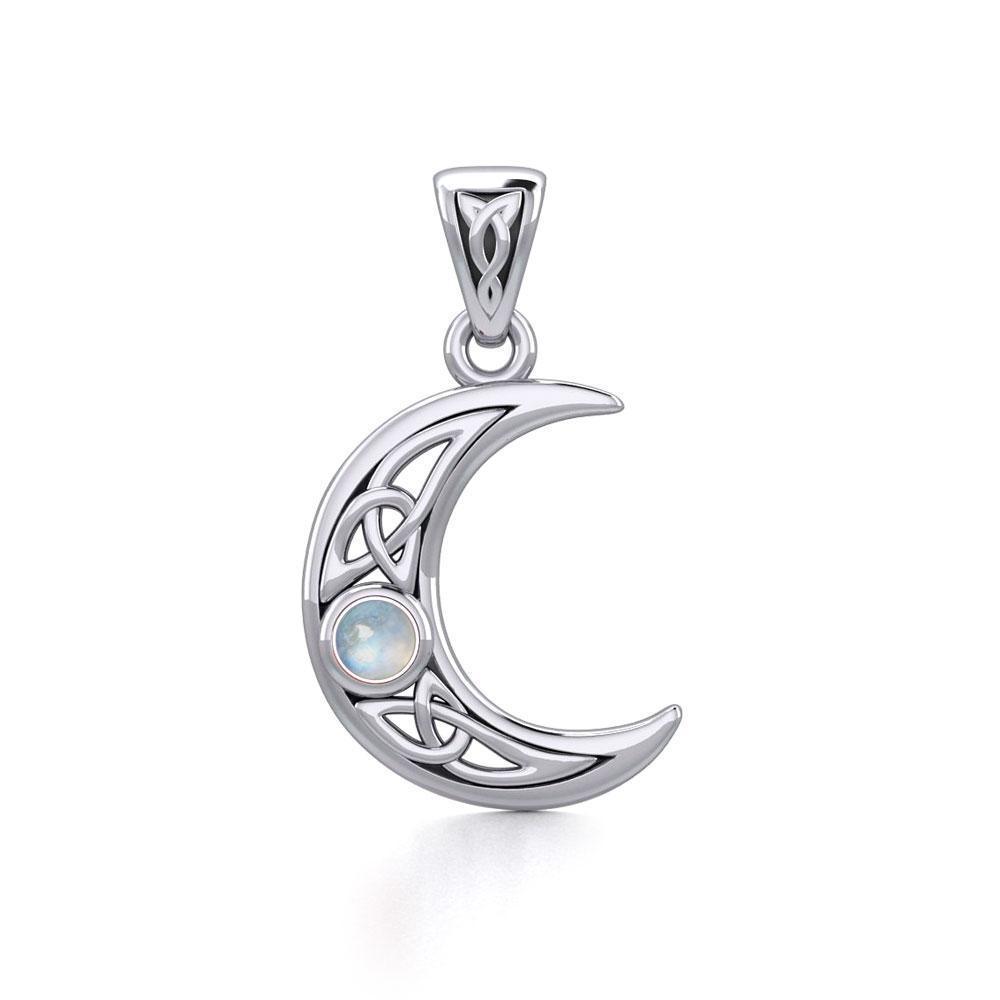 Small Celtic Crescent Moon Silver Pendant with Gemstone TPD5274