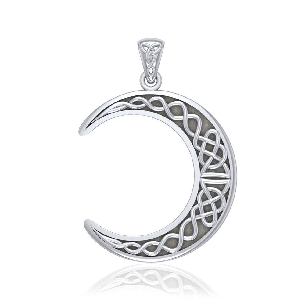 Large Celtic Crescent Moon Silver Pendant TPD5275