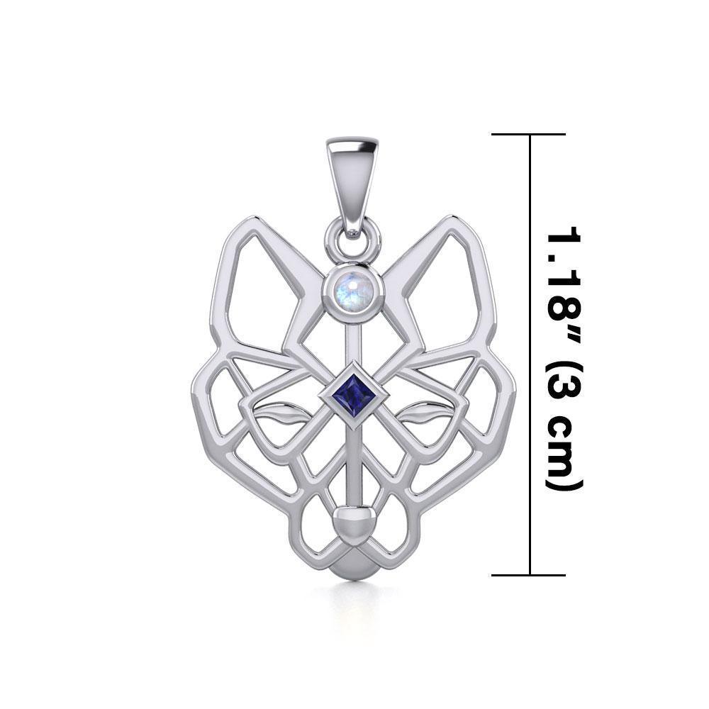 Geometric Wolf Silver Pendant with Gemstone TPD5276