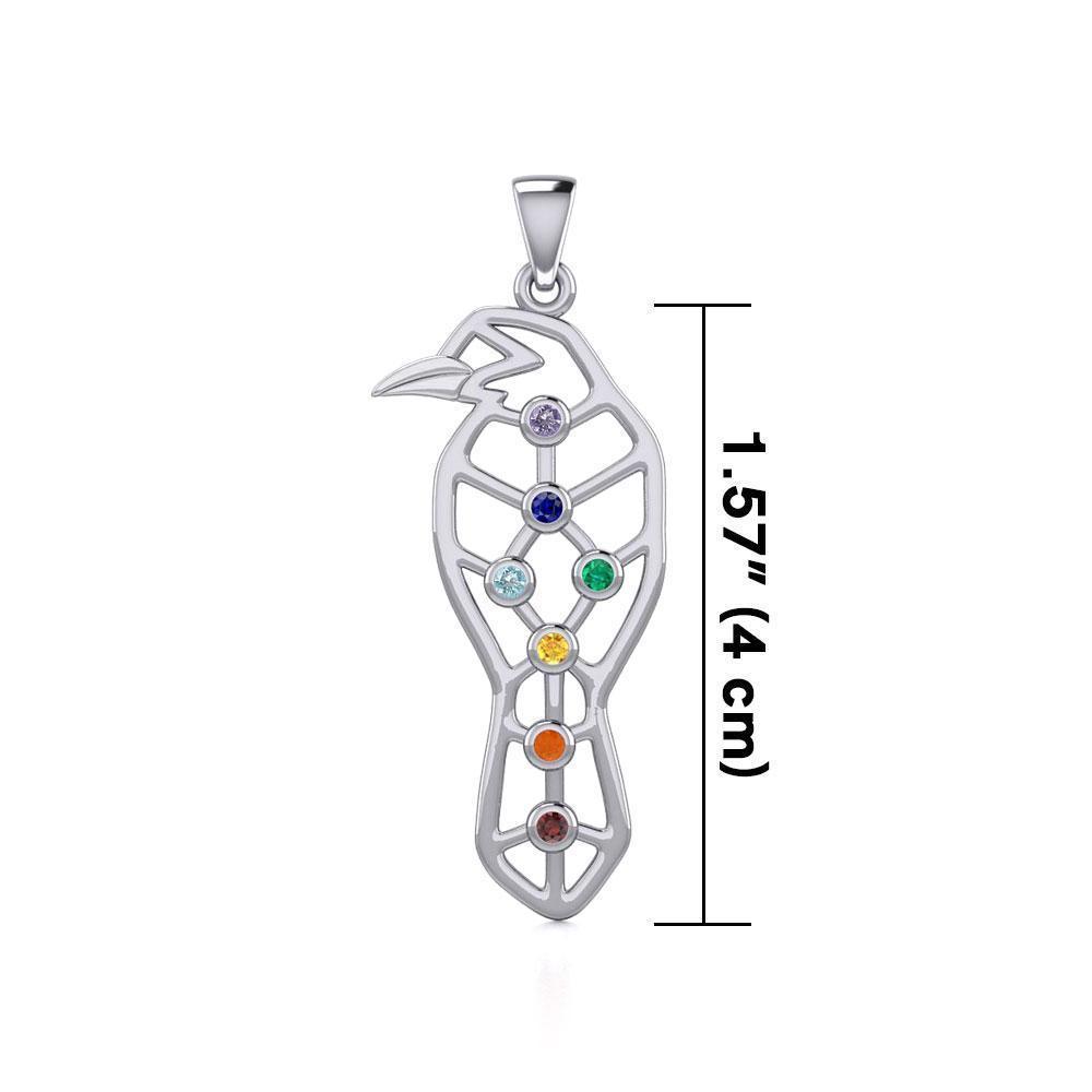 Geometric Raven Silver Pendant with Chakra Gemstone TPD5277