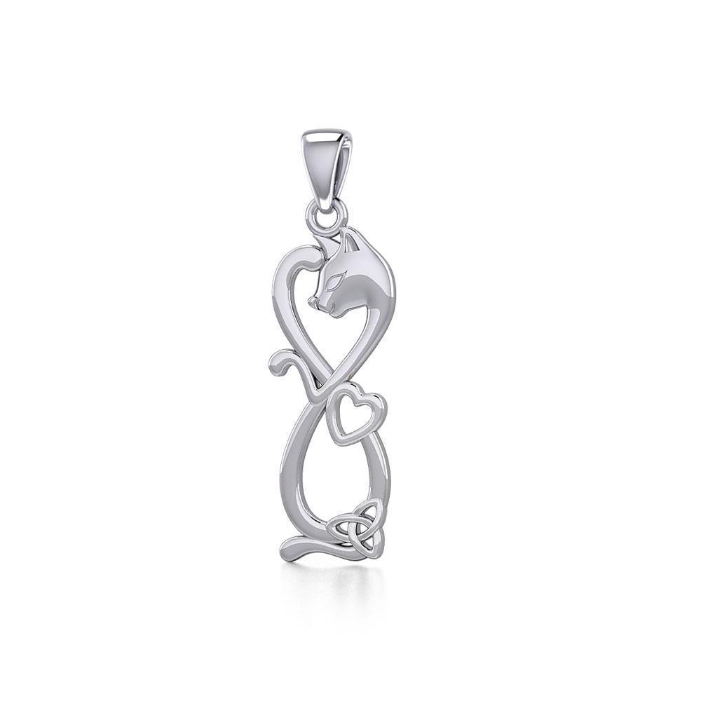 Infinity Cat with Heart and Celtic Trinity Knot Silver Pendant TPD5279