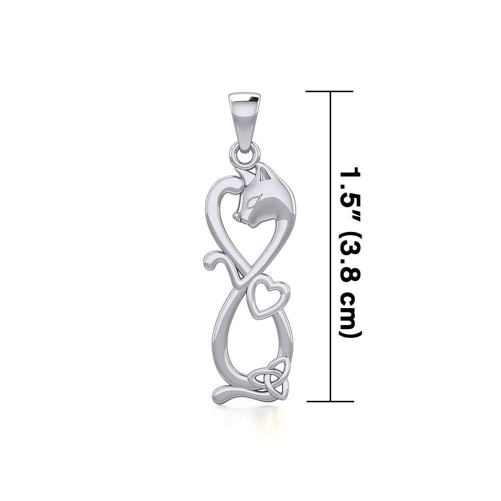 Infinity Cat with Heart and Celtic Trinity Knot Silver Pendant TPD5279