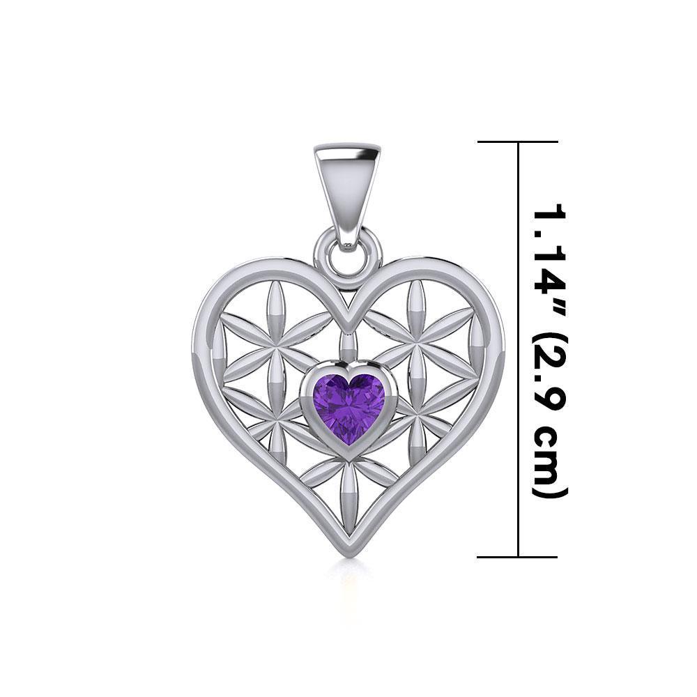 Silver Geometric Heart Flower of Life Pendant with Gemstone TPD5282