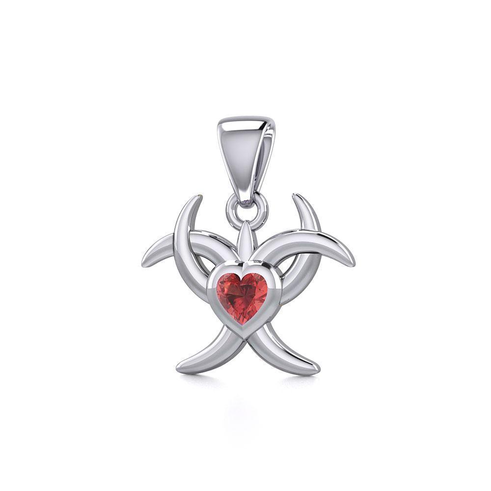 Silver Heart with Triple Moon Pendant with Gemstone TPD5283