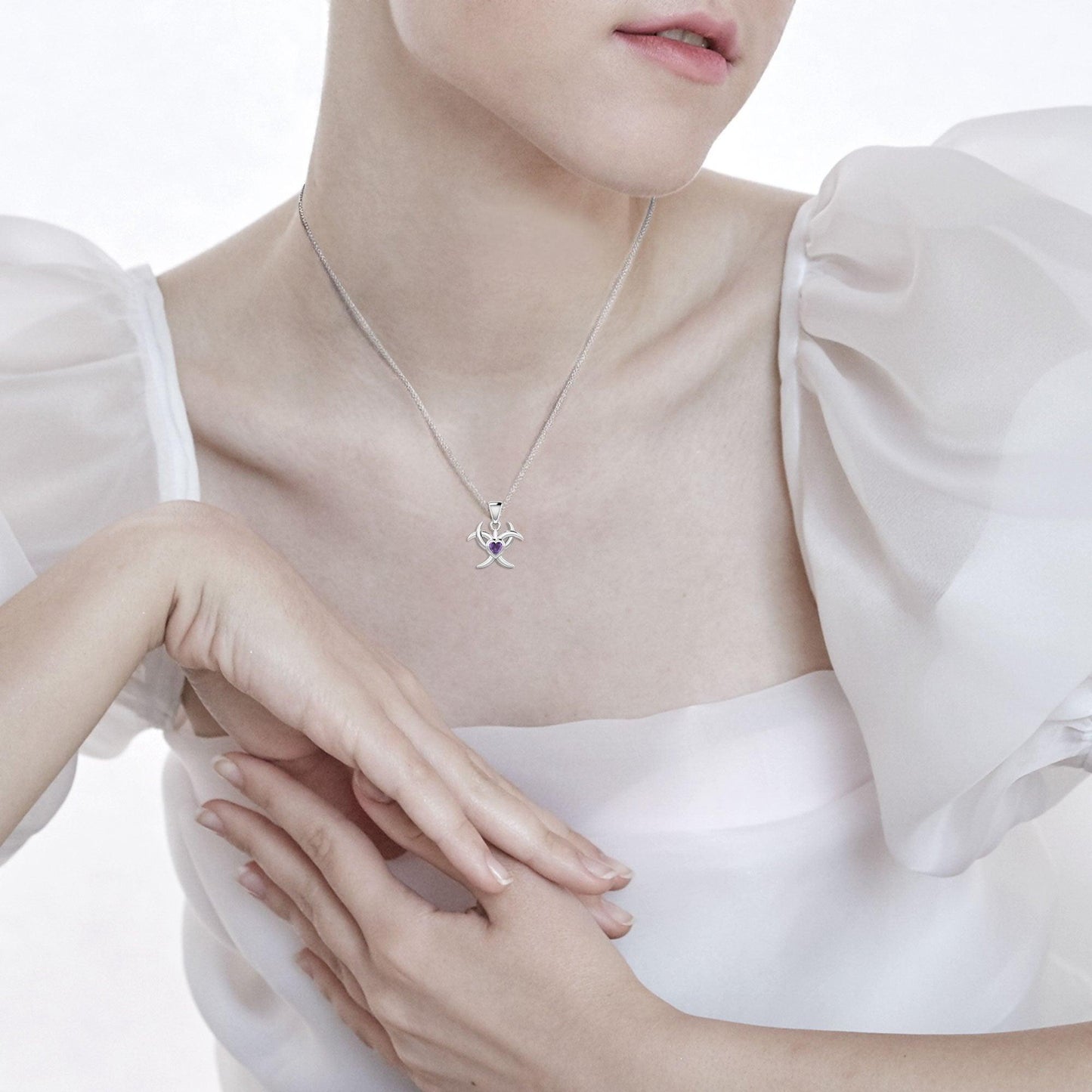 Silver Heart with Triple Moon Pendant with Gemstone TPD5283