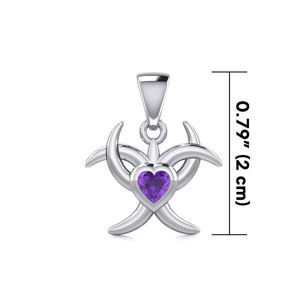 Silver Heart with Triple Moon Pendant with Gemstone TPD5283