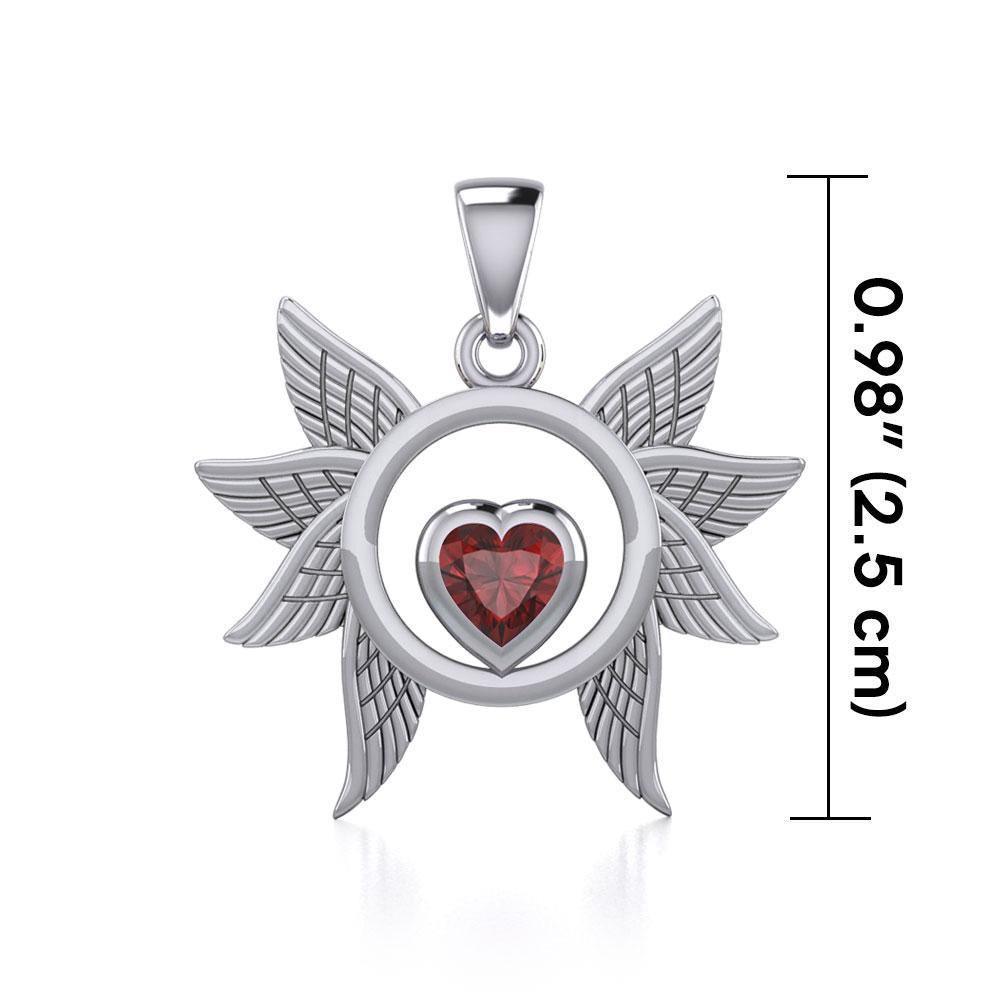 Spreading Angel Wings Silver Pendant with Gemstone TPD5289