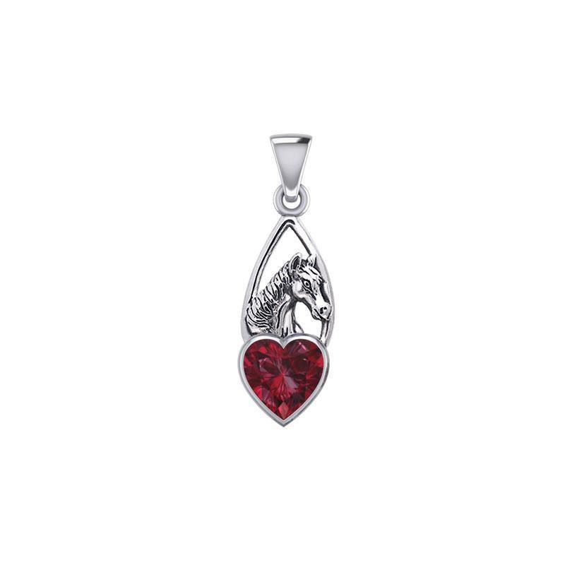 Horse Over Heart Gemstone Silver Pendant TPD5291