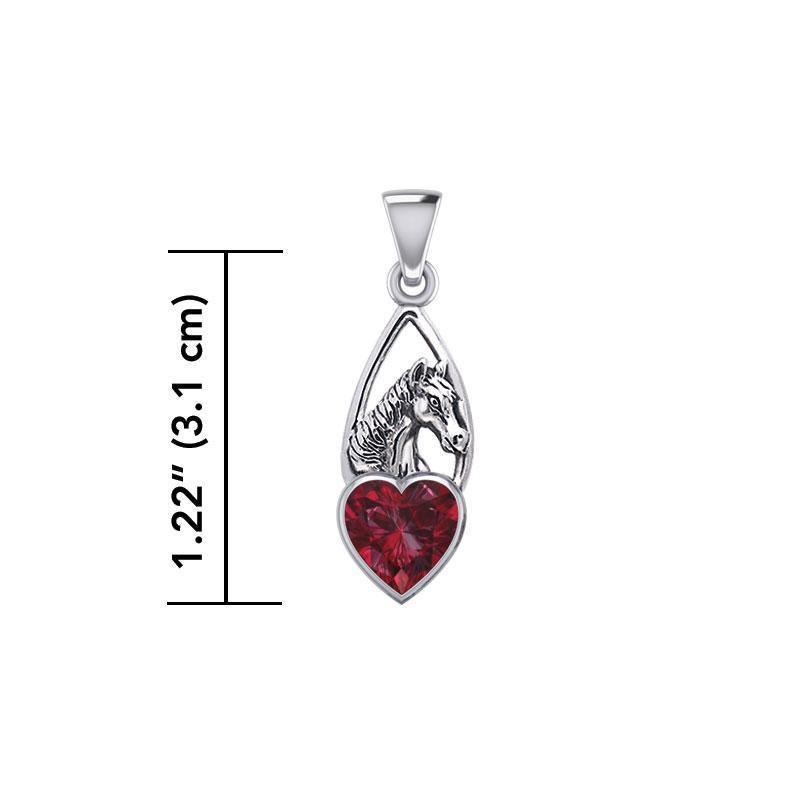 Horse Over Heart Gemstone Silver Pendant TPD5291