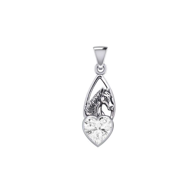 Horse Over Heart Gemstone Silver Pendant TPD5291