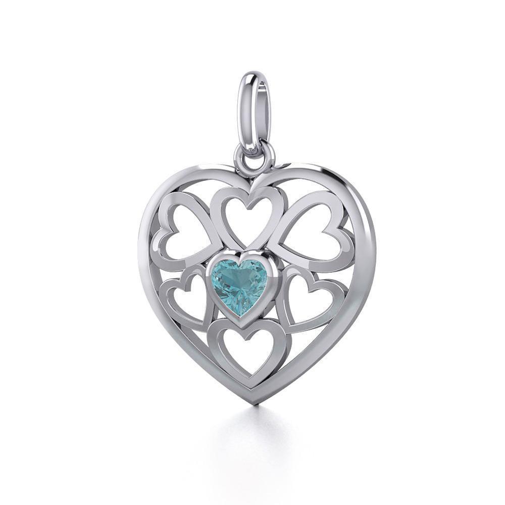 Hearts in Heart Silver Pendant with Gemstone TPD5293