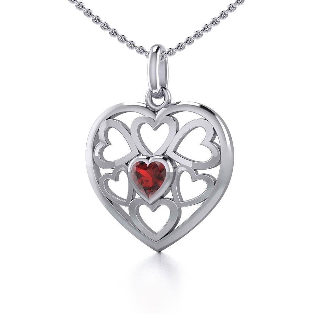 Hearts in Heart Silver Pendant with Gemstone TPD5293