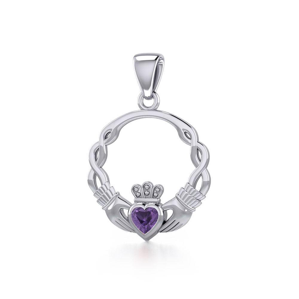 Silver Claddagh Silver Pendant with Gemstone TPD5294
