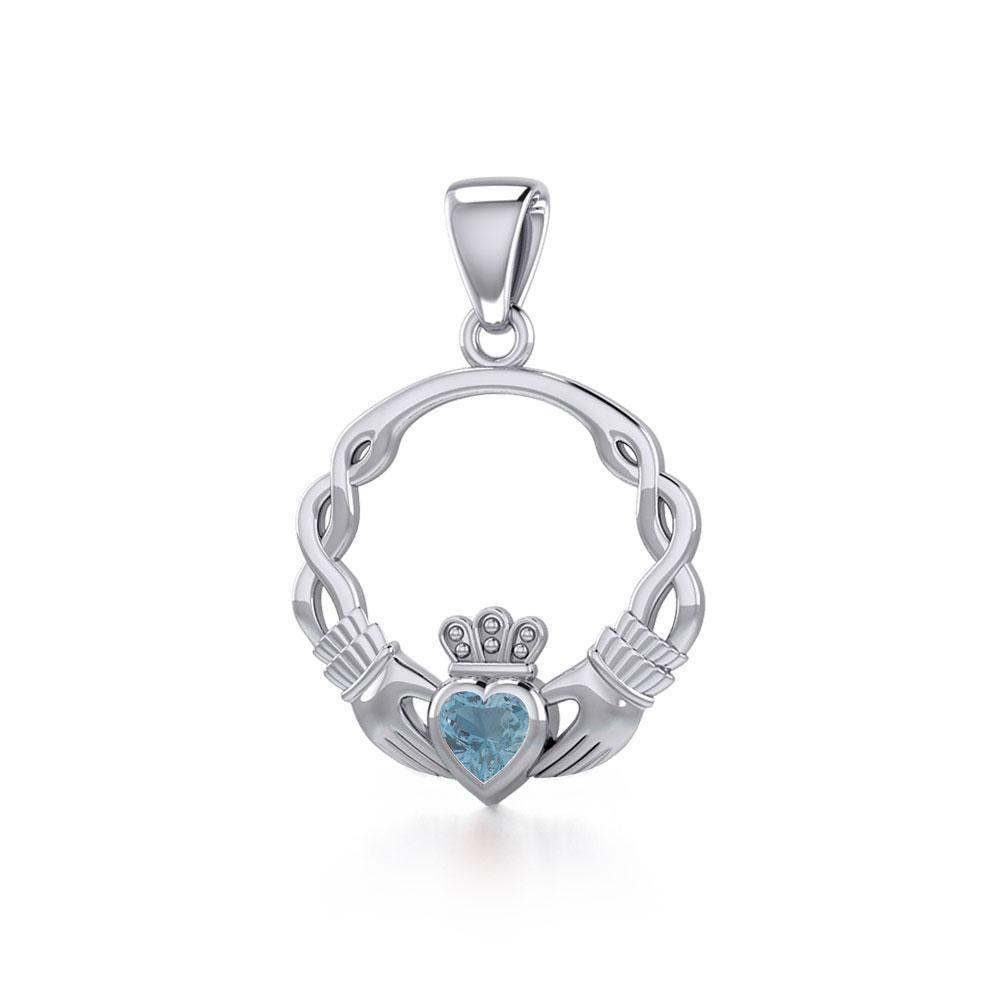 Silver Claddagh Silver Pendant with Gemstone TPD5294