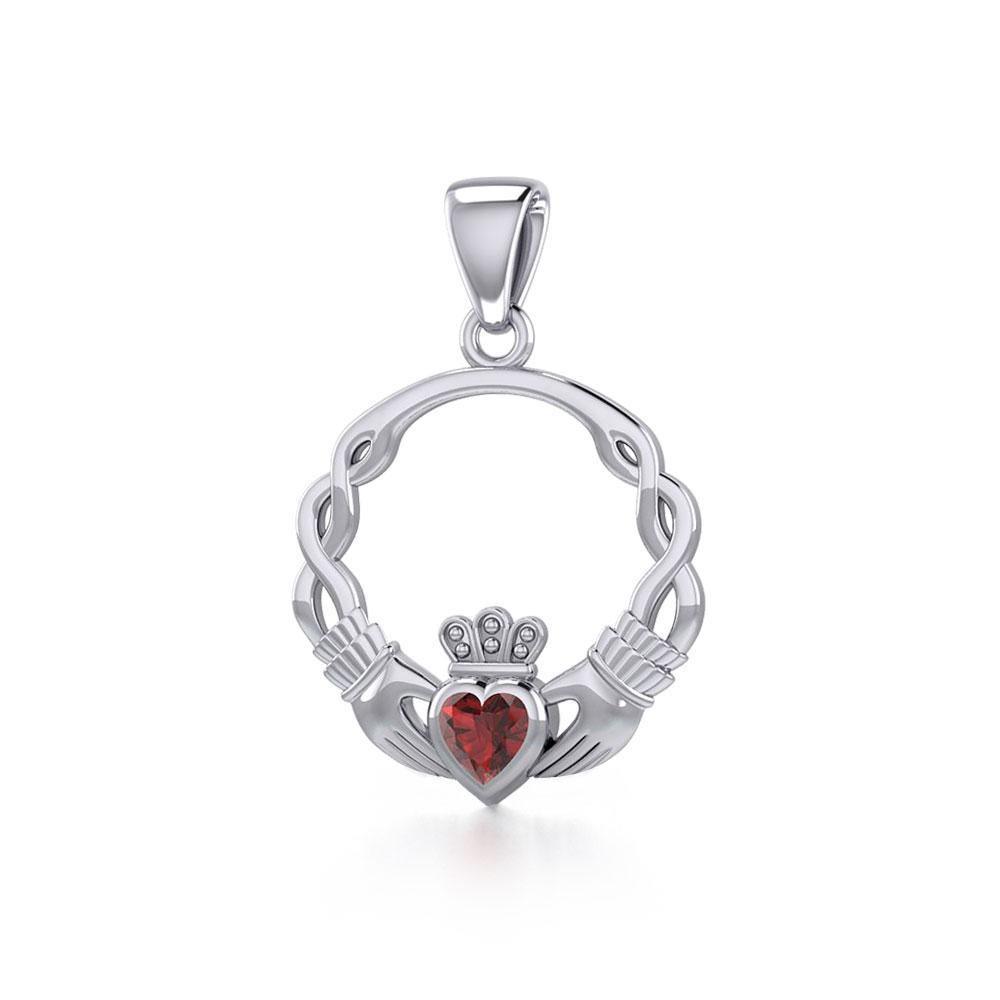 Silver Claddagh Silver Pendant with Gemstone TPD5294