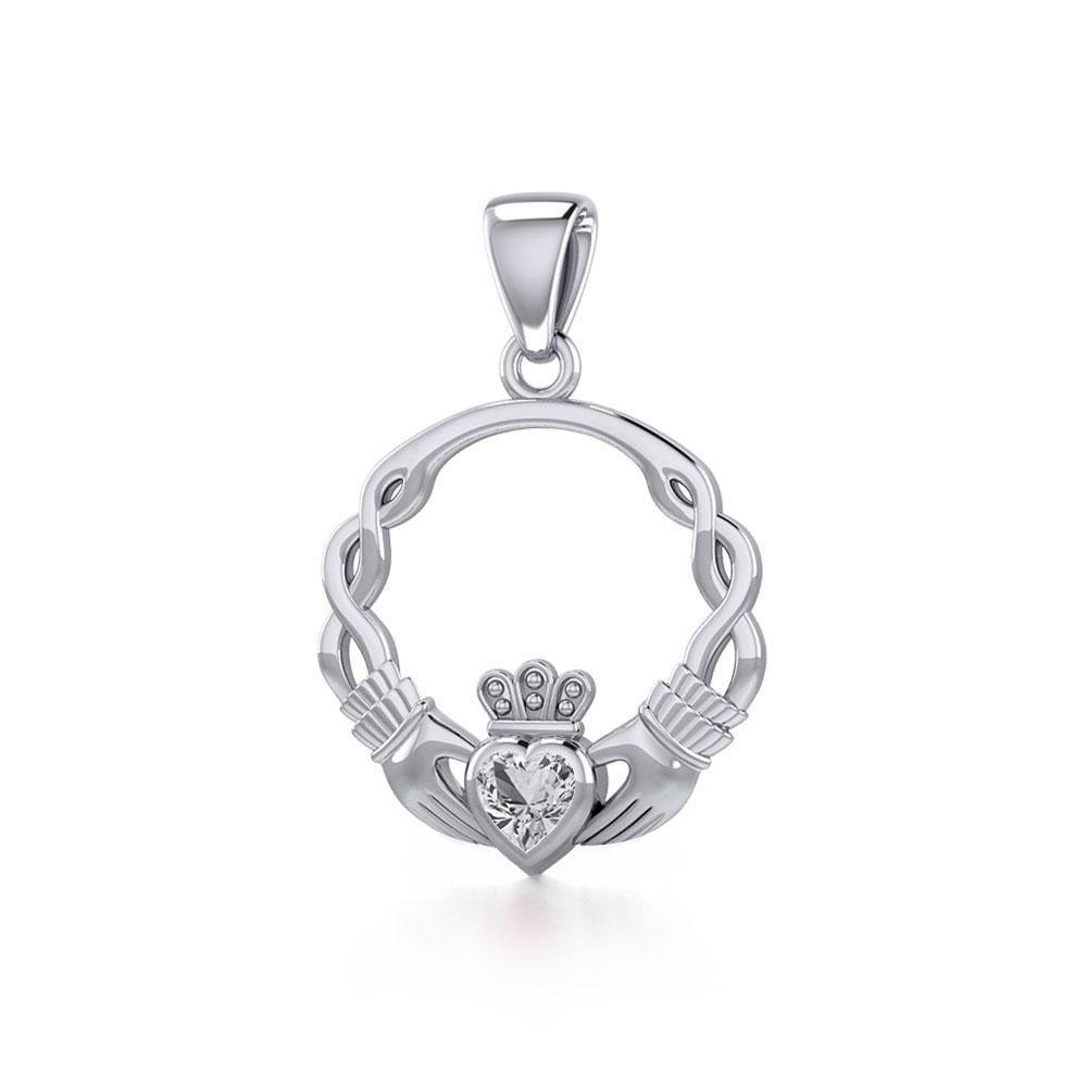 Silver Claddagh Silver Pendant with Gemstone TPD5294