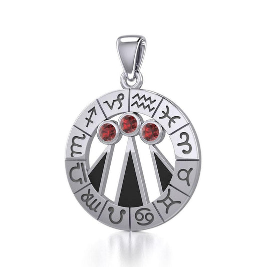 Zodiac Wheel with Awen The Three Rays of Light Silver Pendant TPD5308