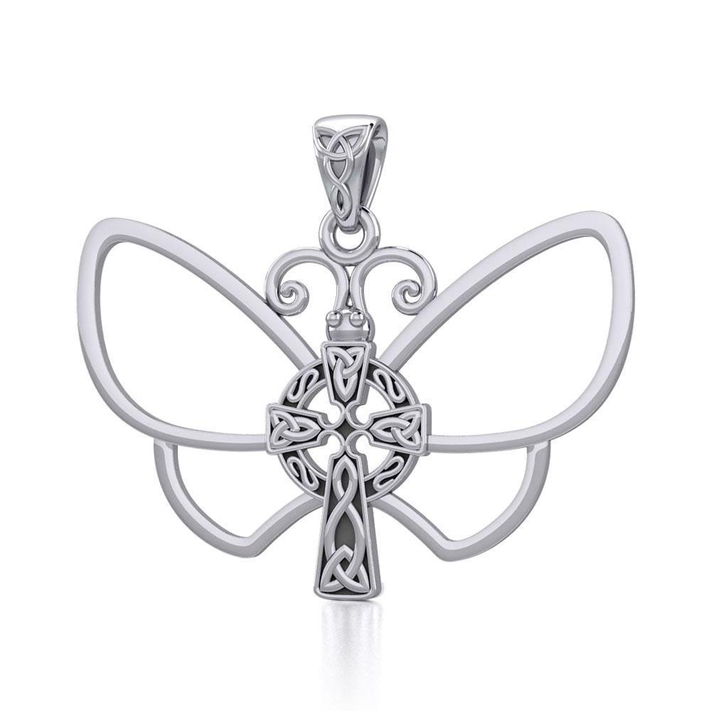 Sterling Silver Butterfly with Celtic Cross Pendant TPD5319