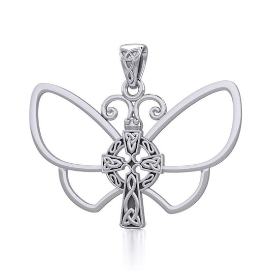 Sterling Silver Butterfly with Celtic Cross Pendant TPD5319
