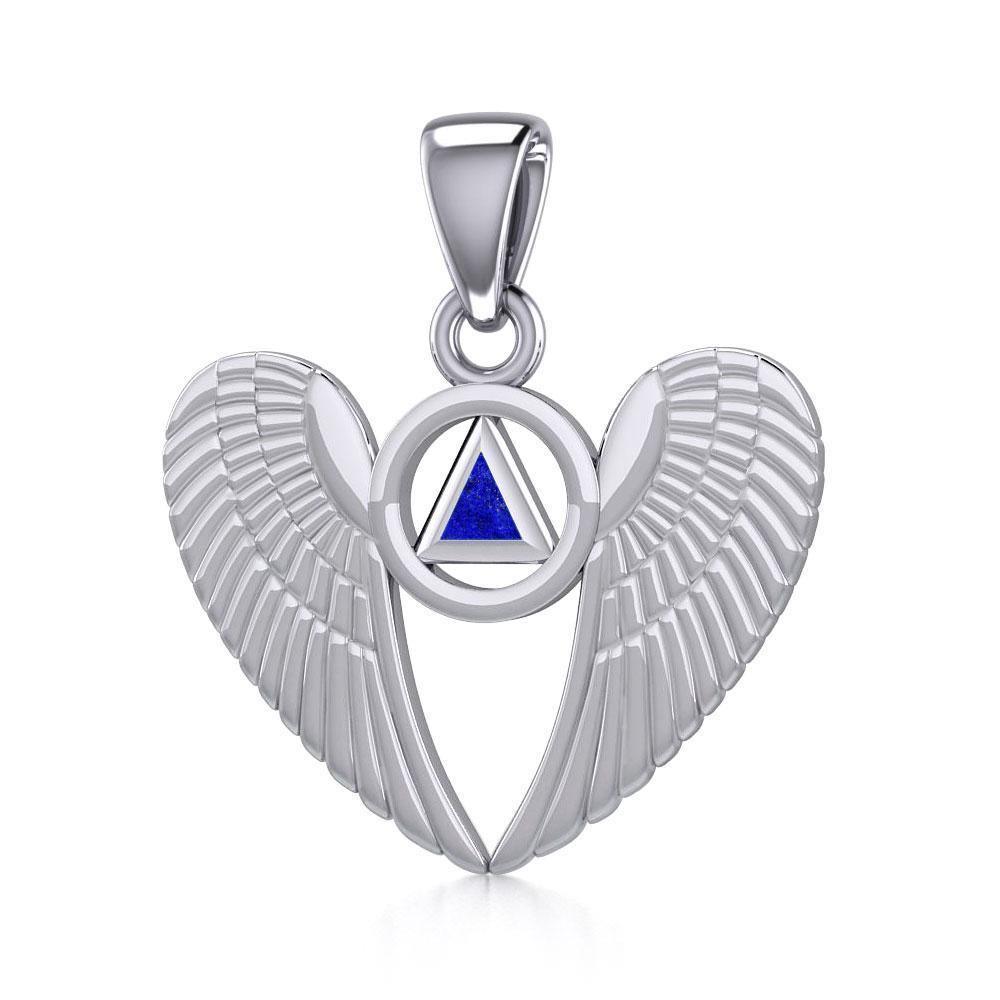 Silver Angel Wings Pendant with Inlaid Recovery Symbol TPD5320