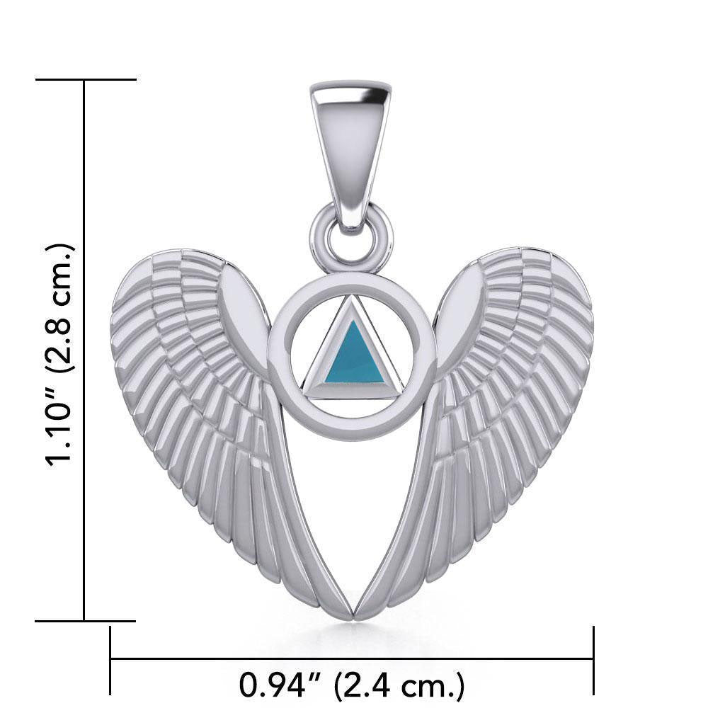 Angel Wings Sterling Silver Pendant with Inlaid Recovery Symbol TPD5320