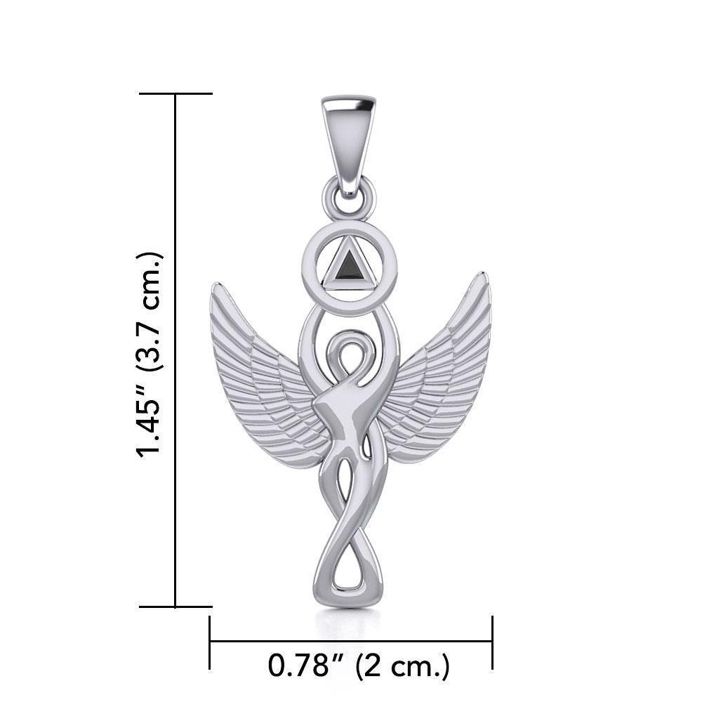 Silver Winged Goddess Pendant With Inlaid Recovery Symbol TPD5321