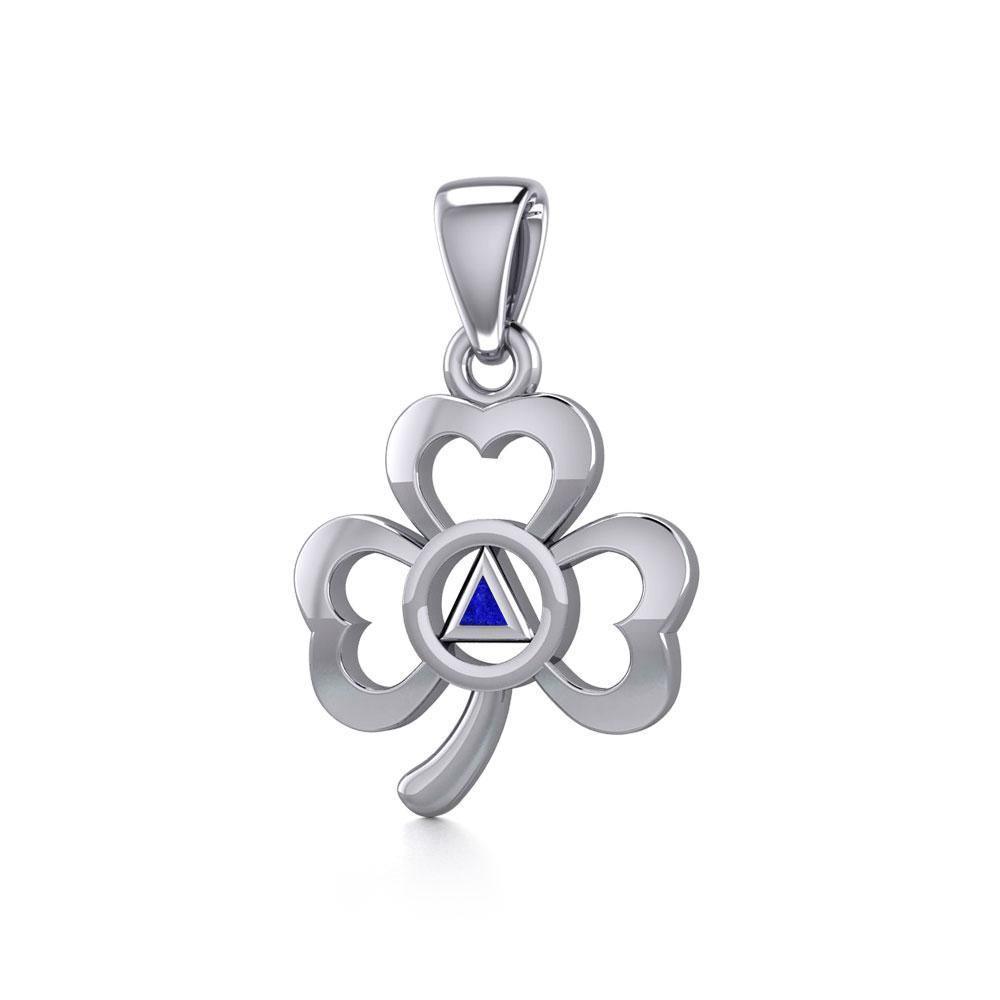 Silver Celtic Shamrock Pendant with Inlaid Recovery Symbol TPD5322