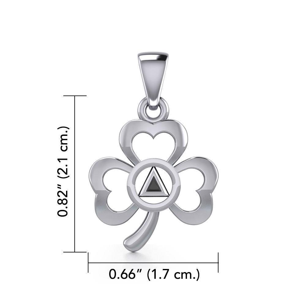 Silver Celtic Shamrock Pendant with Inlaid Recovery Symbol TPD5322