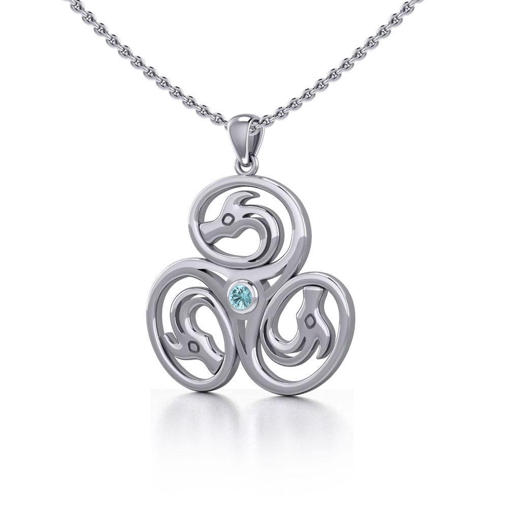 Celtic Triskele Dragon Silver Pendant with Gemstone TPD5326