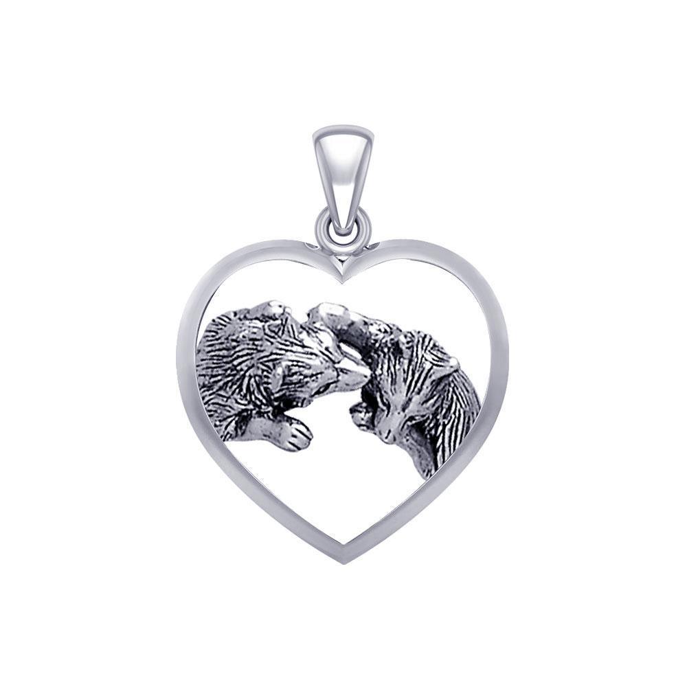 Wolf Kiss in Heart Silver Pendant TPD5327