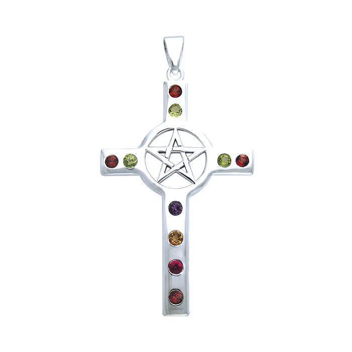 Pentacle In Multi Colored Cross Pendant TPD533