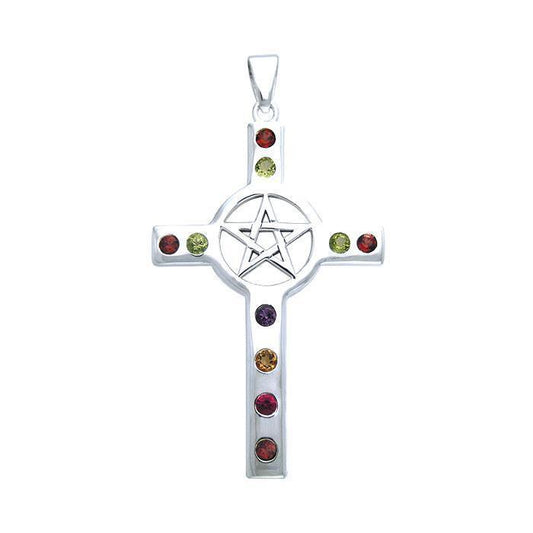 Pentacle In Multi Colored Cross Pendant TPD533