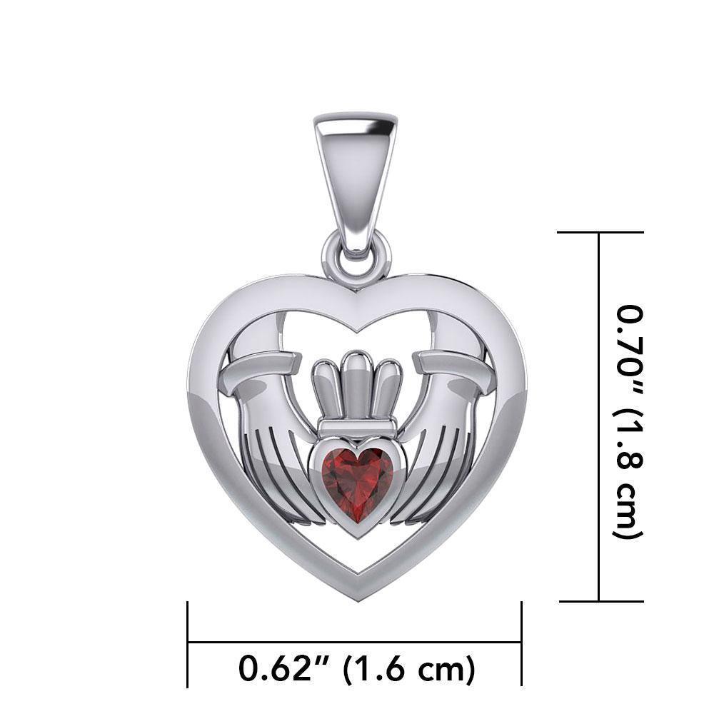Claddagh in Heart Silver Pendant with Gemstone TPD5330