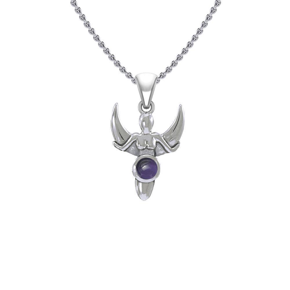 Goddess with Crescent Moon Silver Pendant with Gemstone TPD5333