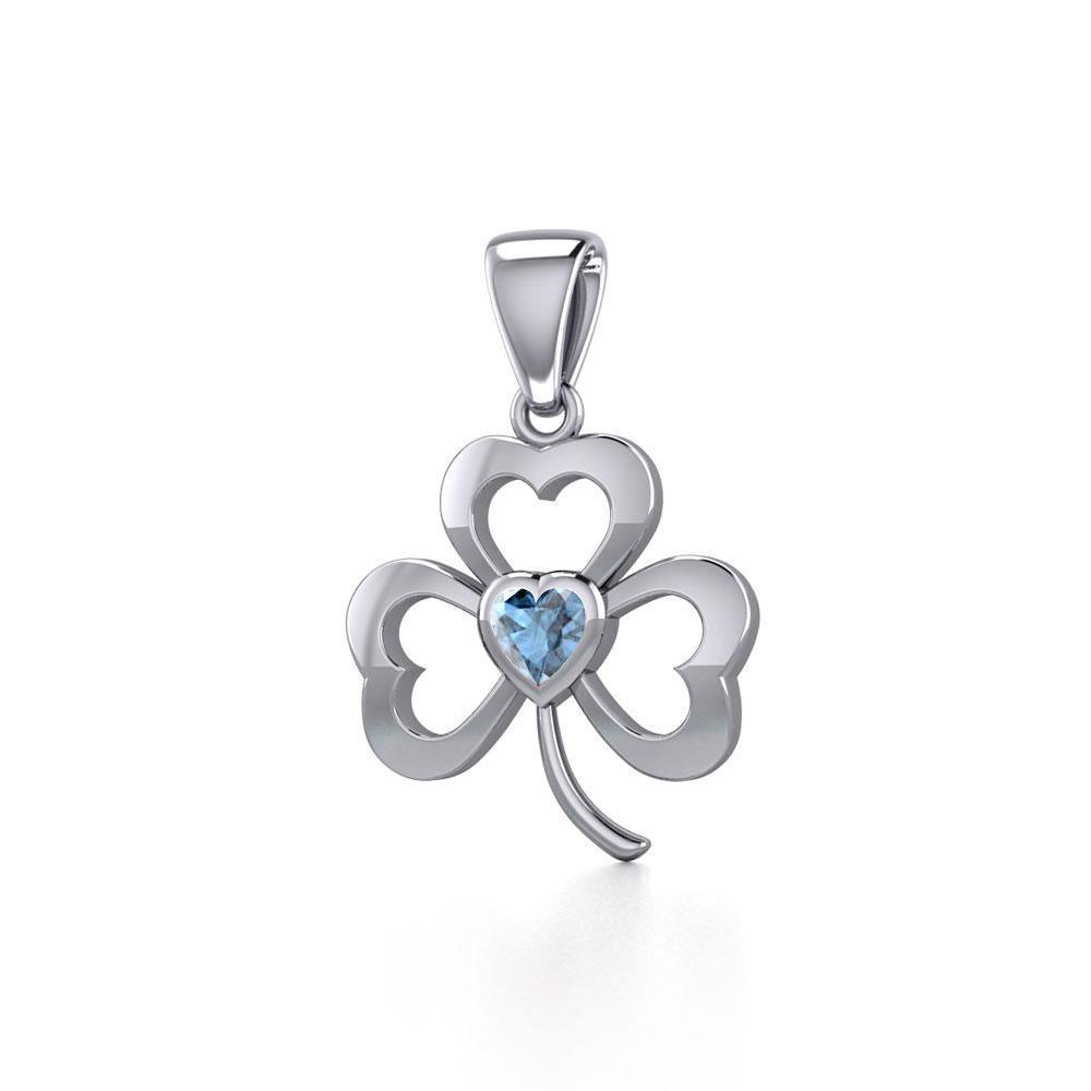 Silver Shamrock Pendant with Heart Gemstone TPD5338