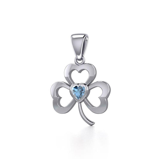 Silver Shamrock Pendant with Heart Gemstone TPD5338