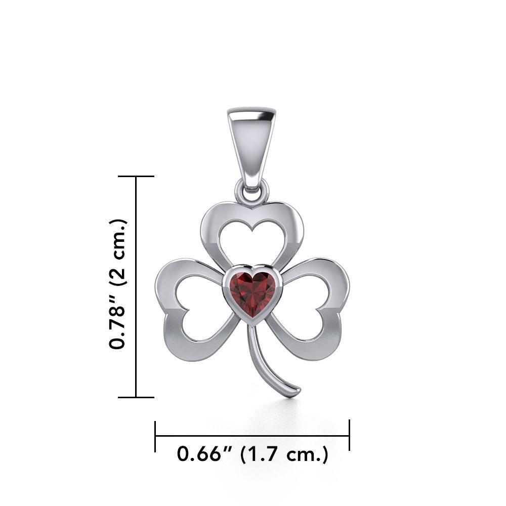Silver Shamrock Pendant with Heart Gemstone TPD5338