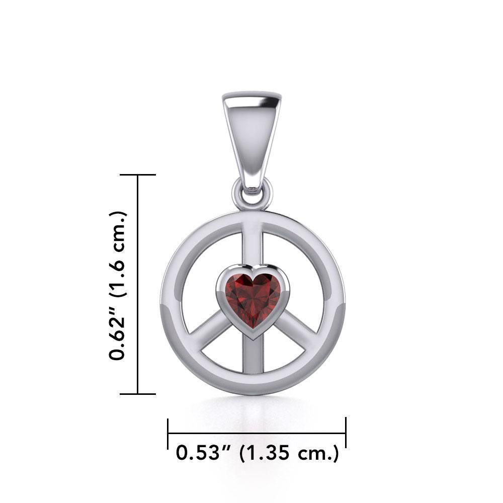 Peace Silver Pendant with Heart Gemstone TPD5339