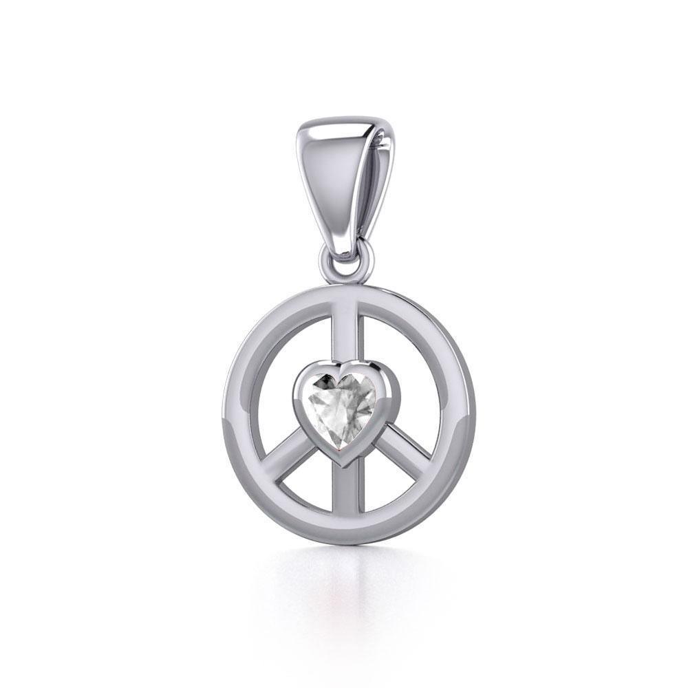 Peace Silver Pendant with Heart Gemstone TPD5339