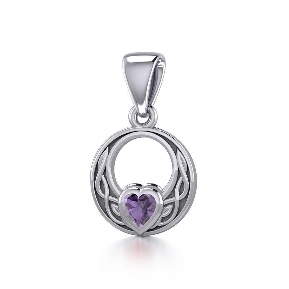 Celtic Knot Silver Pendant with Heart Gemstone TPD5343