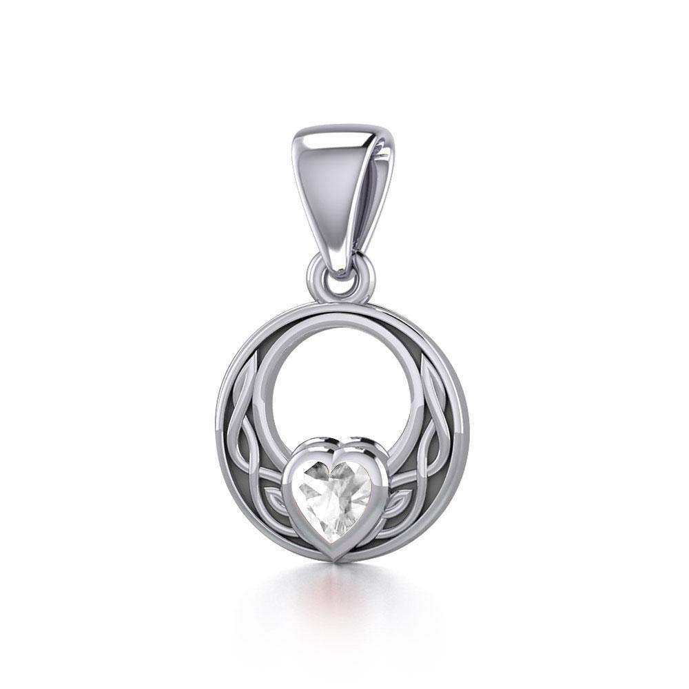 Celtic Knot Silver Pendant with Heart Gemstone TPD5343