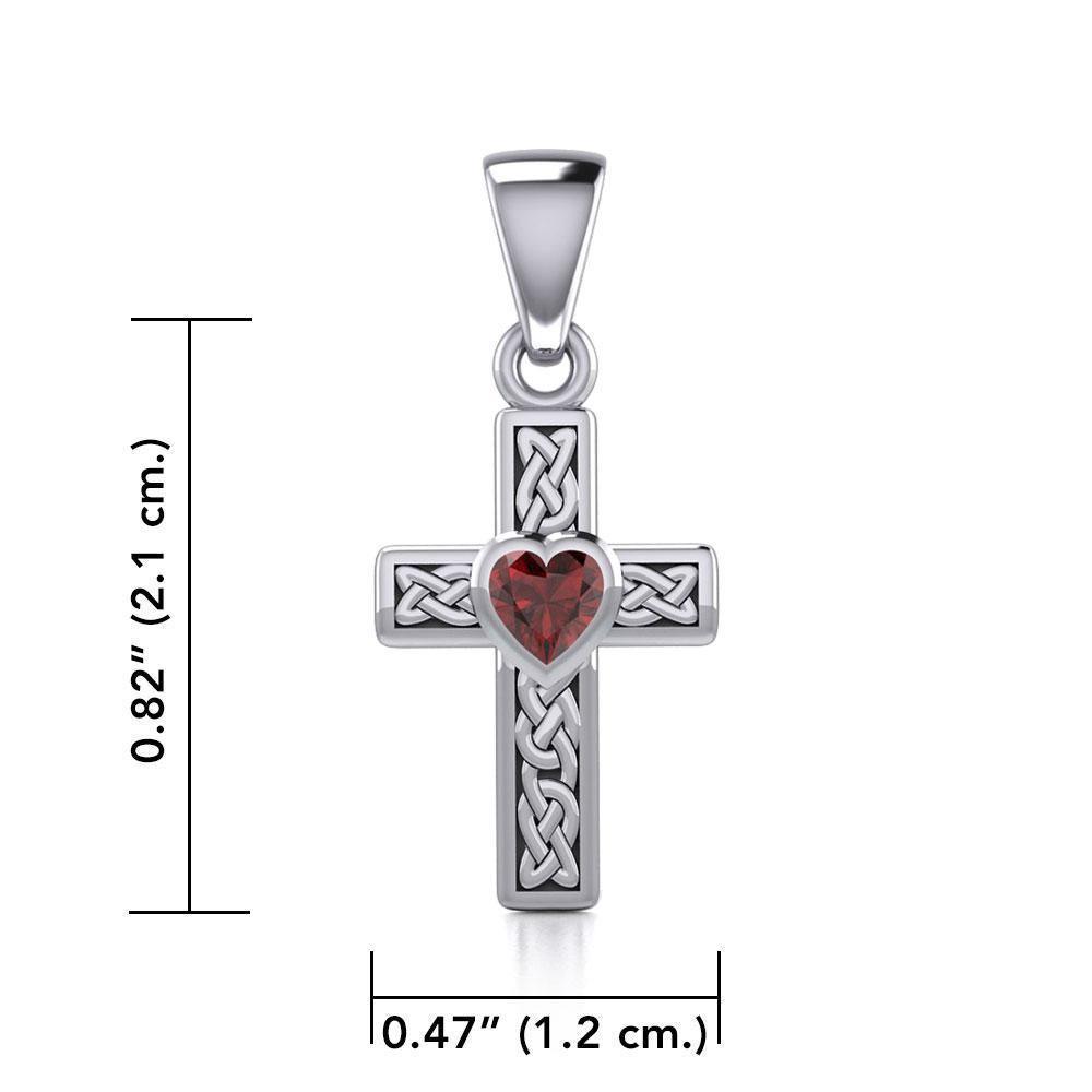 Celtic Cross Silver Pendant with Heart Gemstone TPD5347