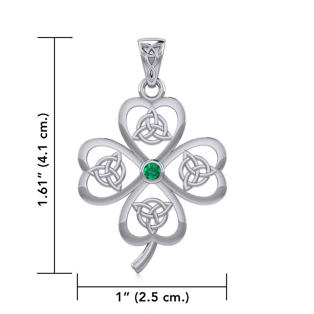 Lucky Four Leaf Clover with Triquetra Silver Pendant with Gemstone TPD5348
