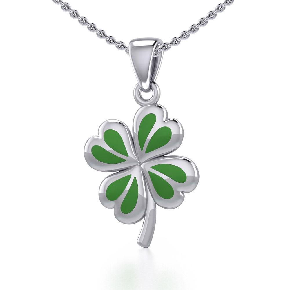 Lucky Four Leaf Clover Silver Pendant with Enamel TPD5349