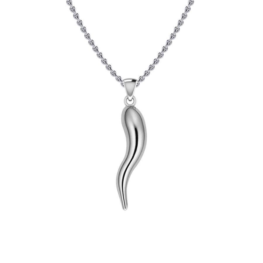 Italian Horn Good Luck Charm Silver Pendant Medium Version TPD5351
