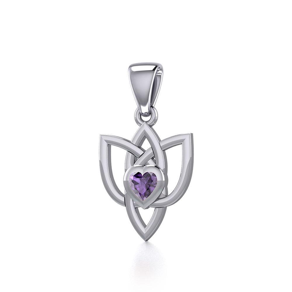 Celtic Knotwork Silver Pendant with Heart Gemstone TPD5354